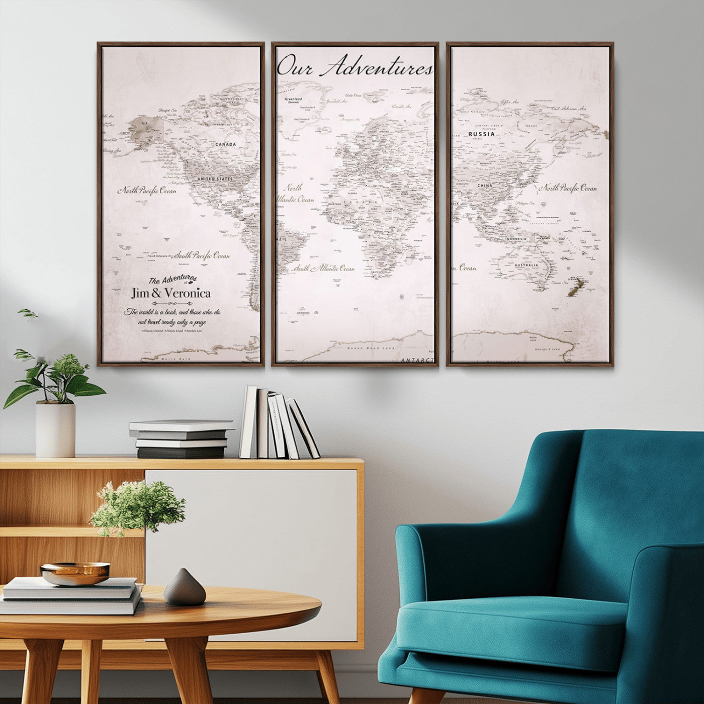 Customize Push Pin World Map Wall Canvas Print – Personalized Travel Map with Foam Pins – Framed Custom Quotie Canvas for Home Office Decor