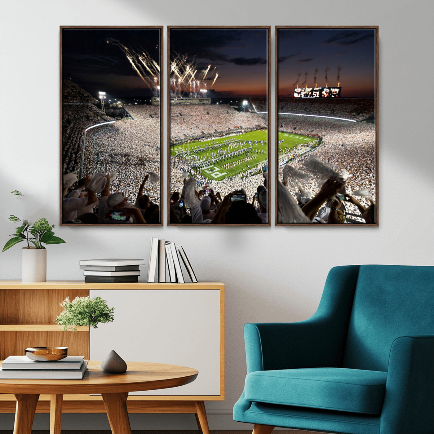 MGV-FC-48X32-3P - Penn State Stadium Wall Art Print, White Out Football Game Canvas Wall Art, Framed Sports Stadium,