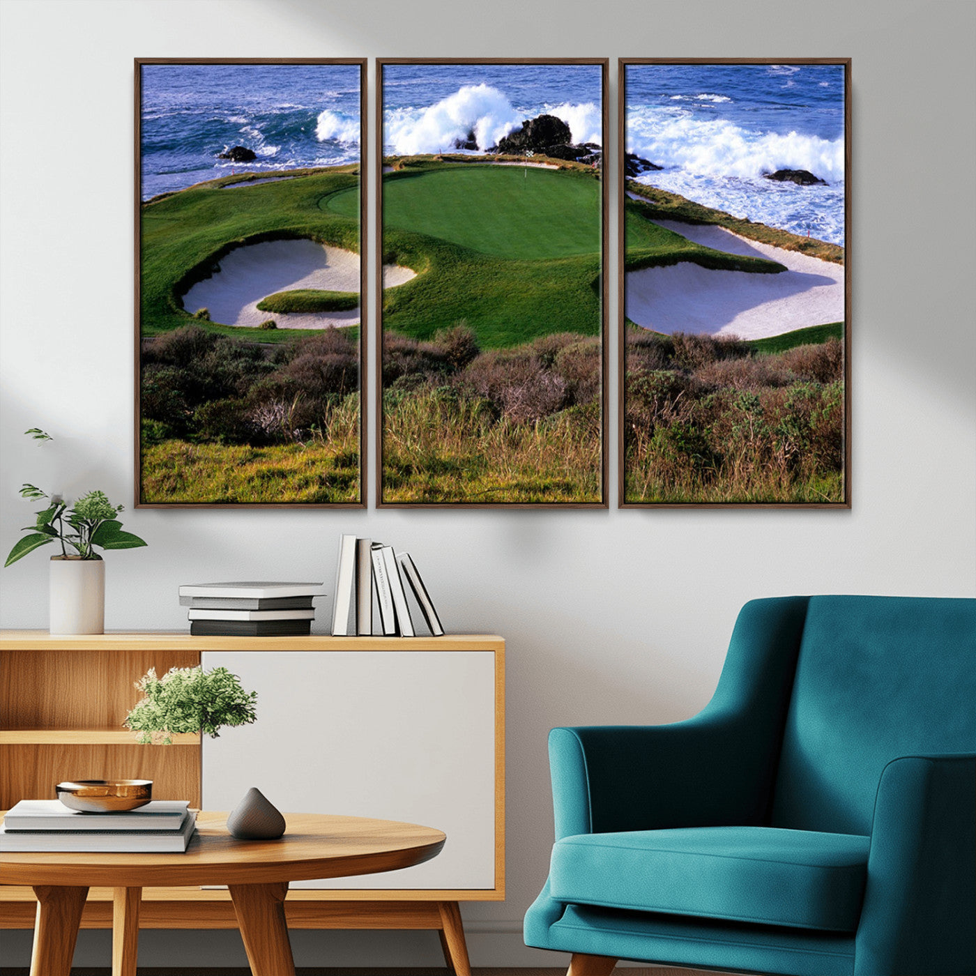 22776914-MGV-CV-36X24-Ocean Cliff Golf Green Canvas Print – Framed Majestic Coastal Scene with Lush Green Artwork for Home, Office