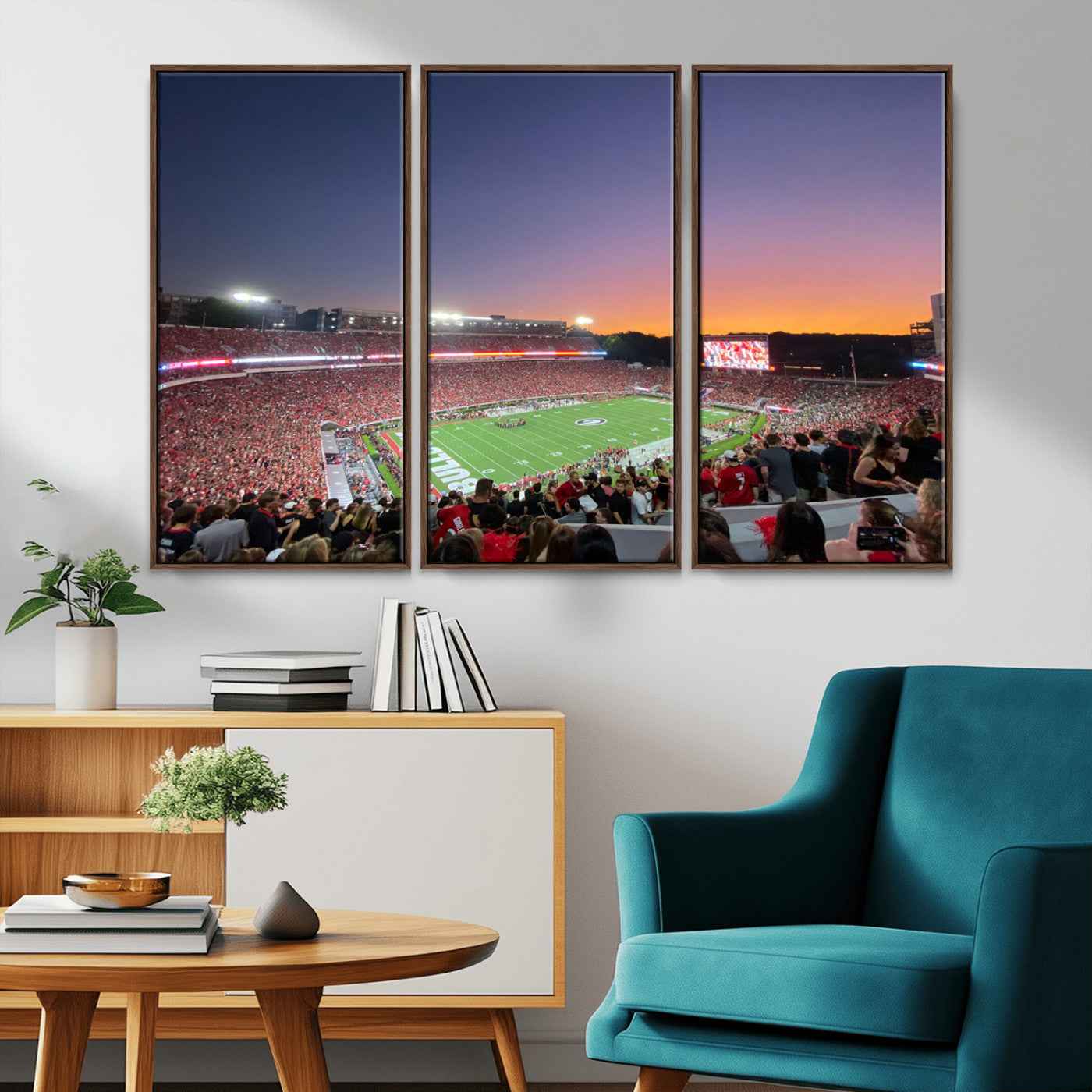 25139565-MGV-CV-48X32-3P-Dooley Stadium Wall Art Print, Sports Arena Canvas Wall Art, Dooley Field at Sanford Stadium Canvas Print, Modern Athletic Field Art Printing