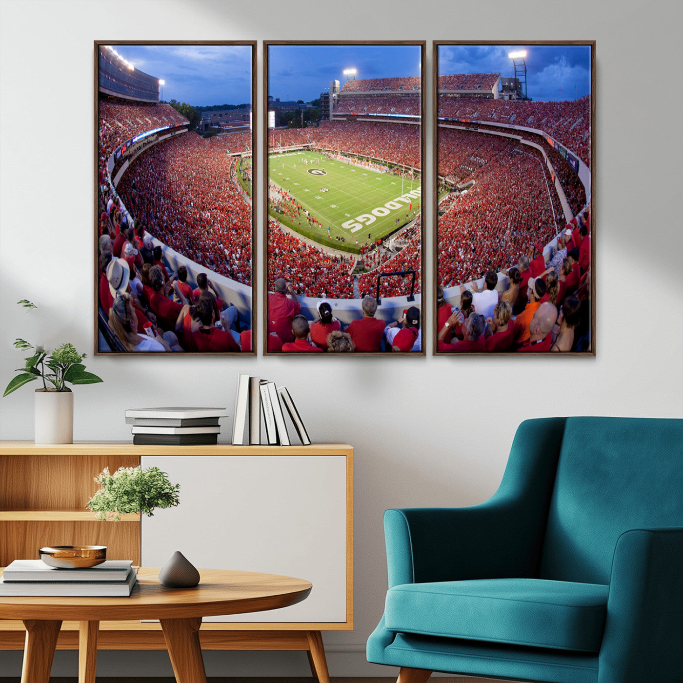 10244378-MGV-CV-48X32-3P-Dooley Stadium Wall Art Print, Sports Arena Canvas Wall Art, Dooley Field at Sanford Stadium Canvas Print, Modern Athletic Field Art Printing
