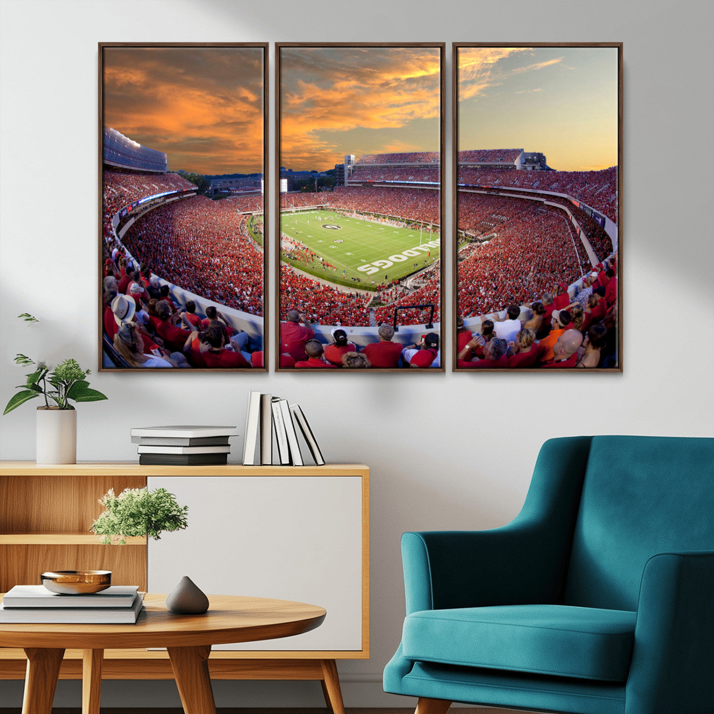 73680988-MGV-CV-48X32-3P-Dooley Stadium Wall Art Print, Sports Arena Canvas Wall Art, Dooley Field at Sanford Stadium Canvas Print, Modern Athletic Field Art Printing