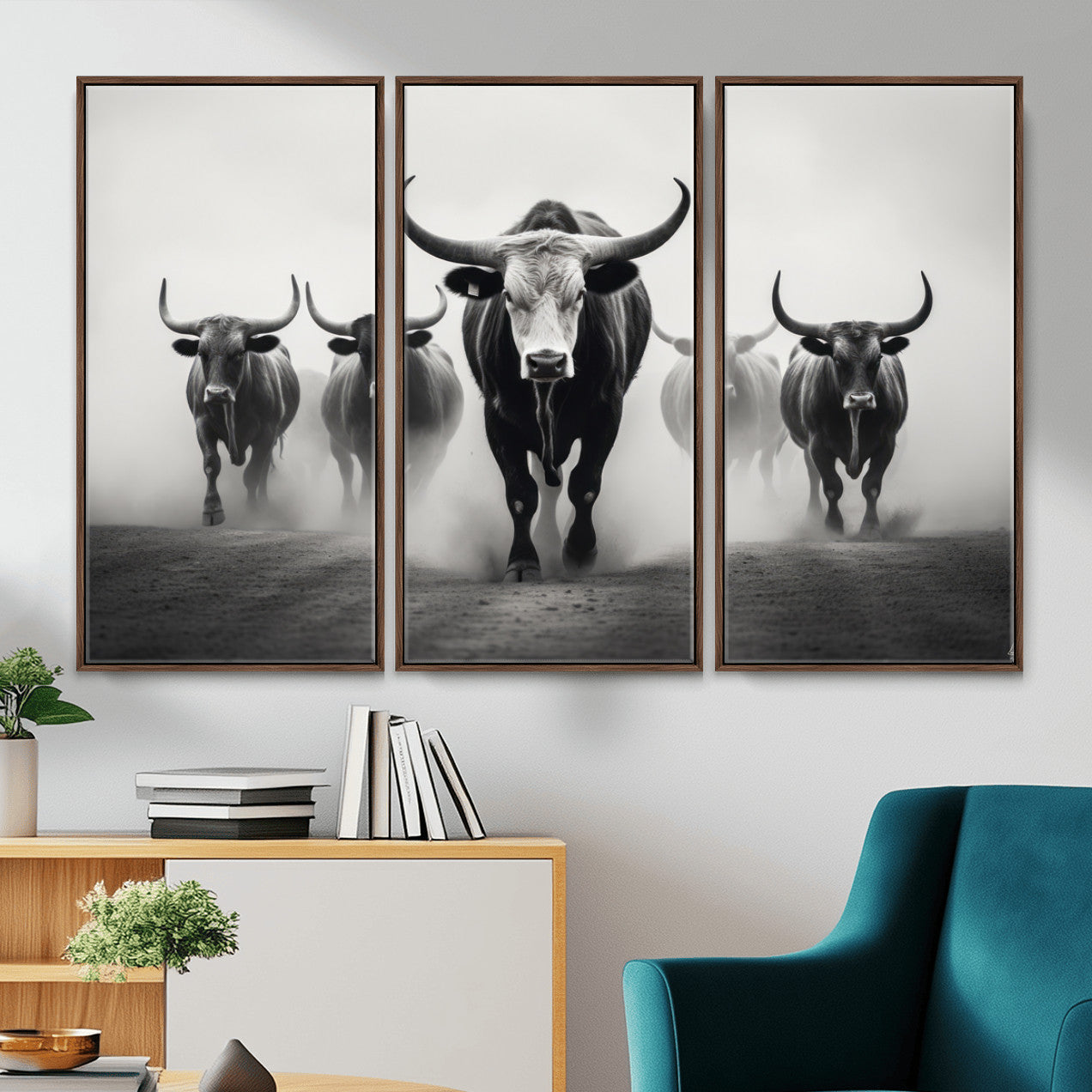 N34534C-MGV-FC-48X32-3P - Texas Bighorn Cow Hern Wall Art Canvas Print, Longhorn Cow Large Wall Art
