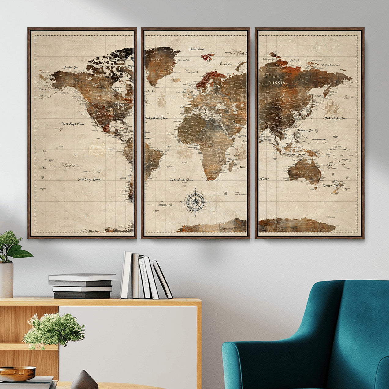 23610090-MGV-CV-36X24 - World Map Wall Art Canvas Print, Modern Decorative Framed Map Artwork Prints for Living Room, Office, Bedroom Wall Decor