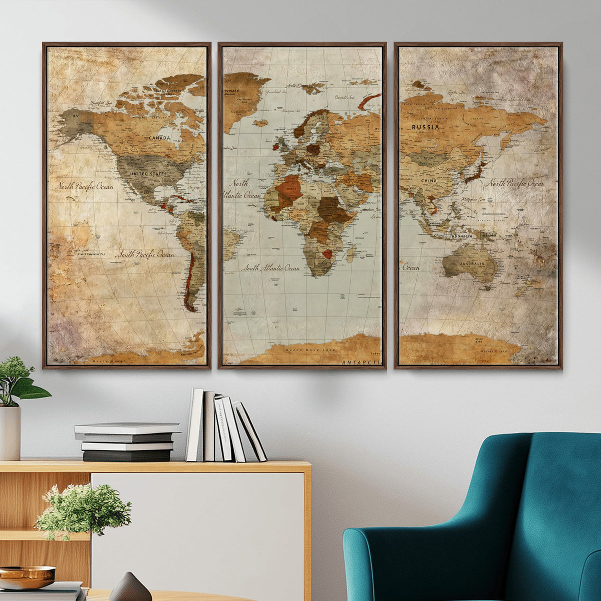 74176056-MGV-CV-36X24 - World Map Wall Art Canvas Print, Modern Decorative Framed Map Artwork Prints for Living Room, Office, Bedroom Wall Decor