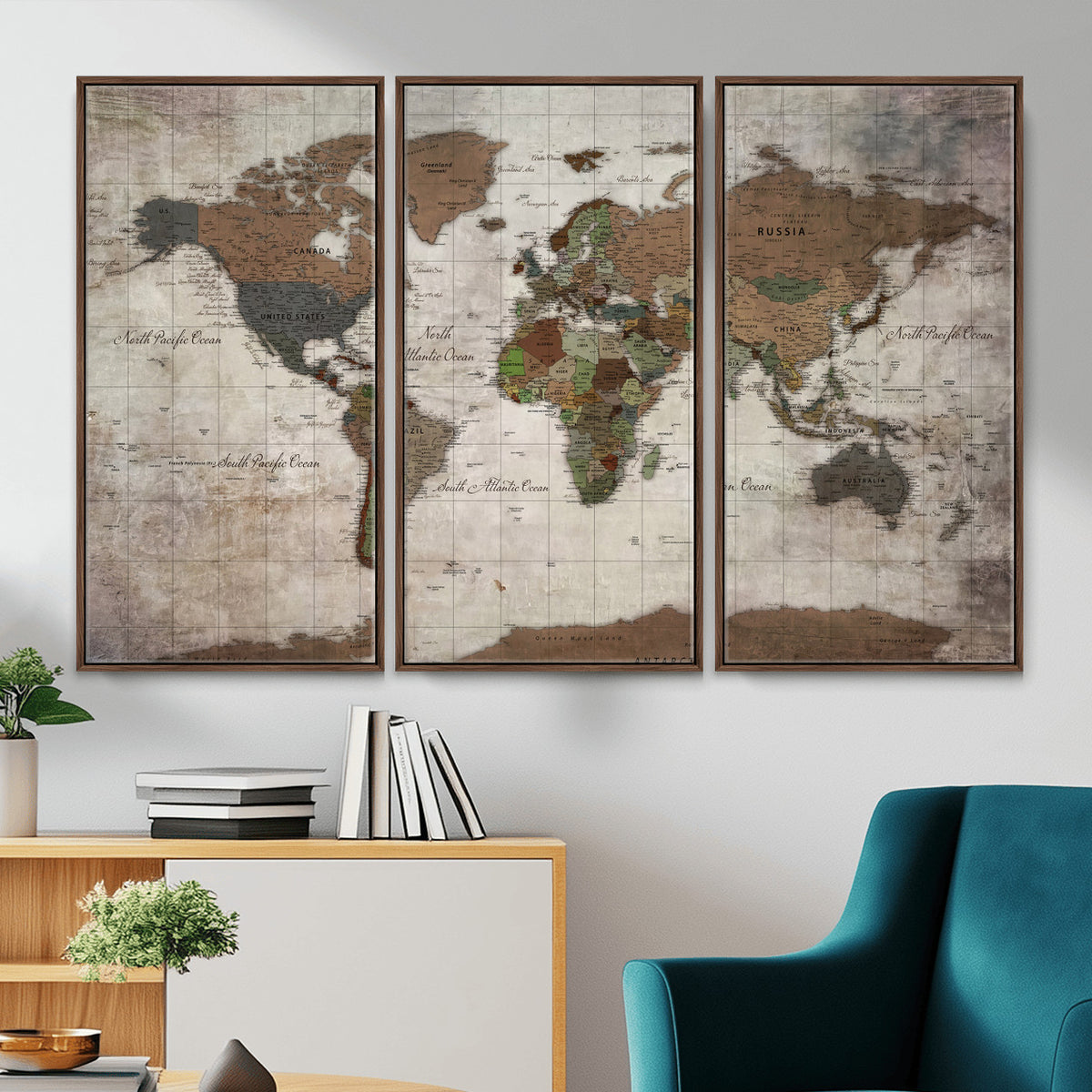 65393892-MGV-CV-36X24 - World Map Wall Art Canvas Print, Modern Decorative Framed Map Artwork Prints for Living Room, Office, Bedroom Wall Decor