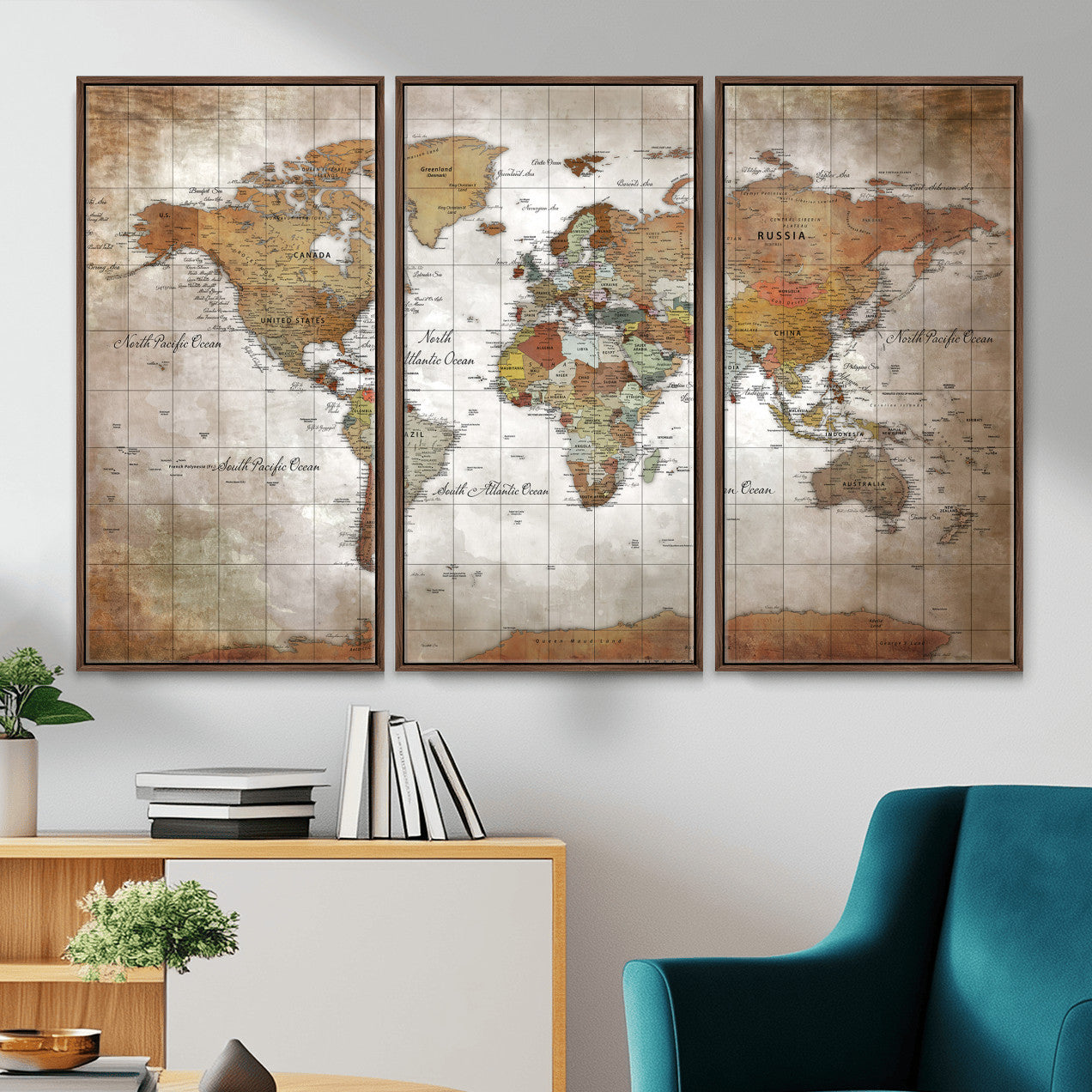 51643807-MGV-CV-36X24 - World Map Wall Art Canvas Print, Modern Decorative Framed Map Artwork Prints for Living Room, Office, Bedroom Wall Decor