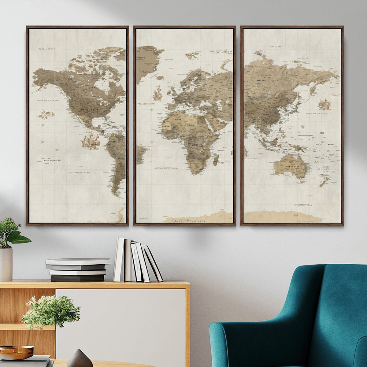 28283260-MGV-CV-36X24 - Detailed World Map Wall Art Canvas Print