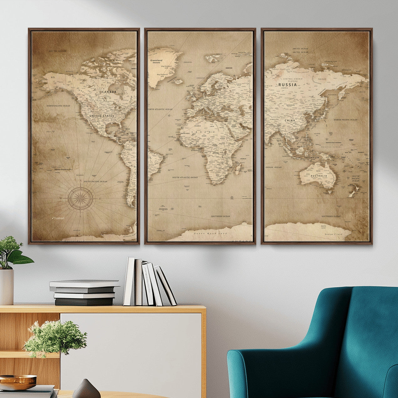 34795134-MGV-CV-36X24 - World Map Wall Art Canvas Print, Modern Decorative Framed Map Artwork Prints for Living Room, Office, Bedroom Wall Decor