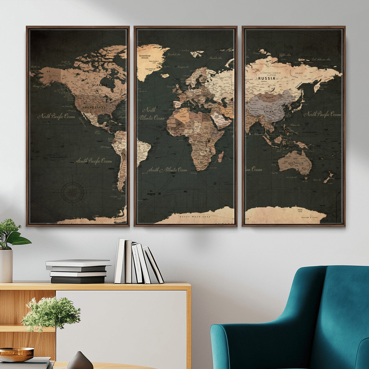 62059333-MGV-CV-36X24 - World Map Wall Art Canvas Print, Modern Decorative Framed Map Artwork Prints for Living Room, Office, Bedroom Wall Decor