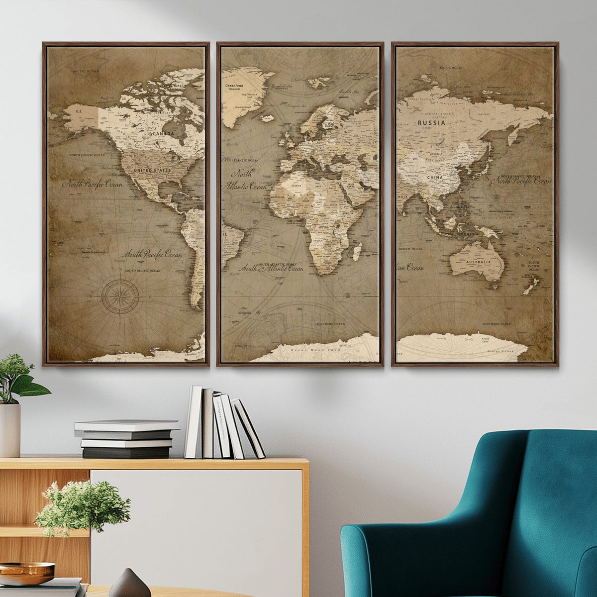 82314635-MGV-CV-36X24 - World Map Wall Art Canvas Print, Modern Decorative Framed Map Artwork Prints for Living Room, Office, Bedroom Wall Decor