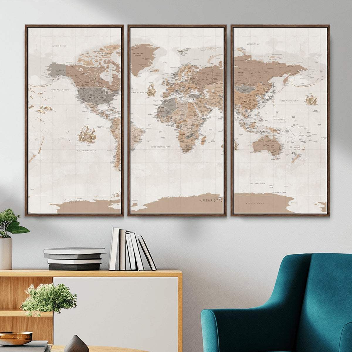 85057279-MGV-CV-36X24 - Framed Large World Map Canvas Print for Office Decor