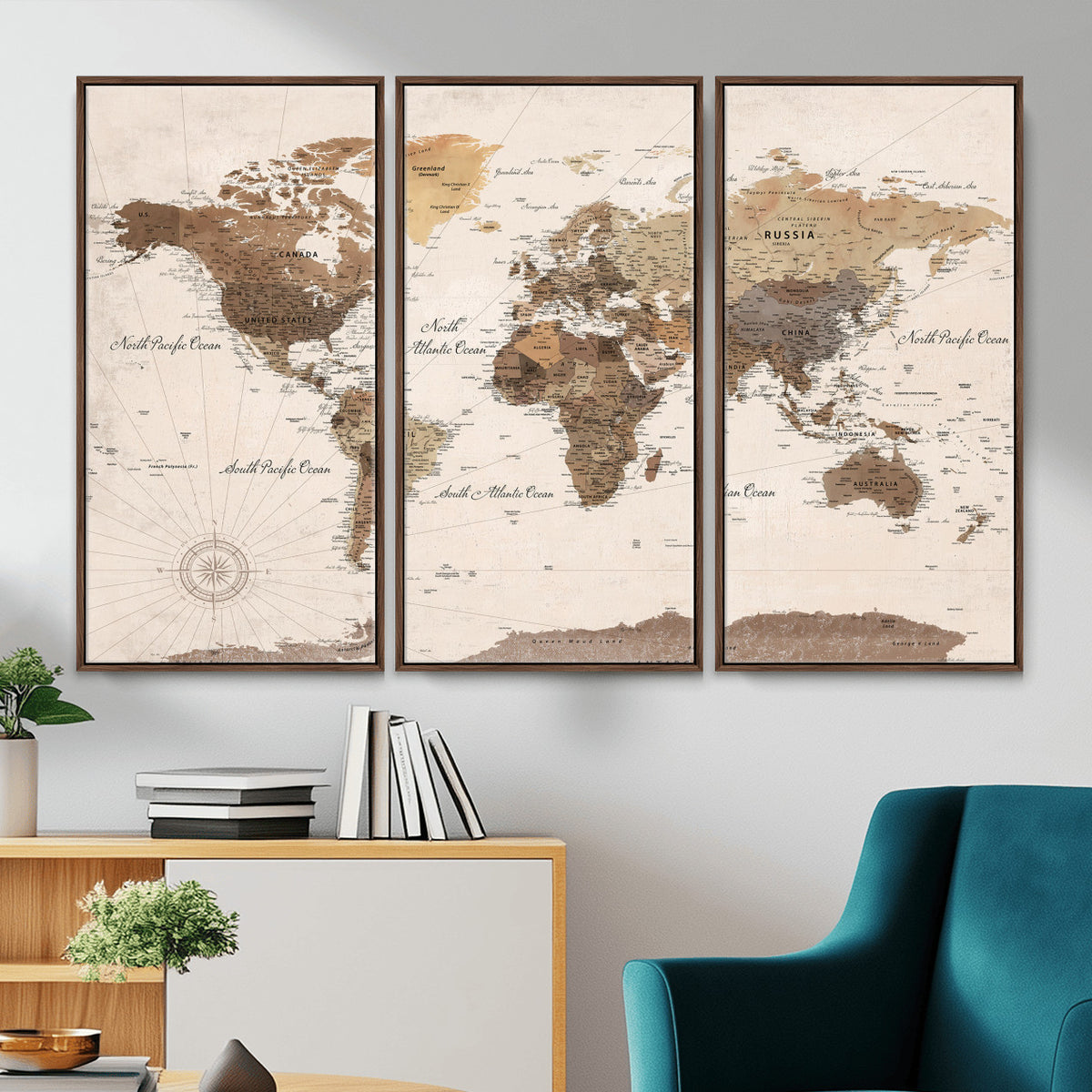 69860078-MGV-CV-36X24 - World Map Wall Art Canvas Print, Modern Decorative Framed Map Artwork Prints for Living Room, Office, Bedroom Wall Decor