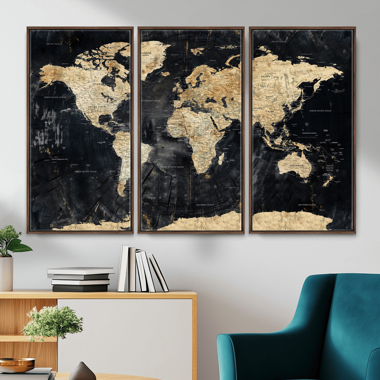 45535041-MGV-CV-36X24 - World Map Wall Art Canvas Print, Modern Decorative Framed Map Artwork Prints for Living Room, Office, Bedroom Wall Decor
