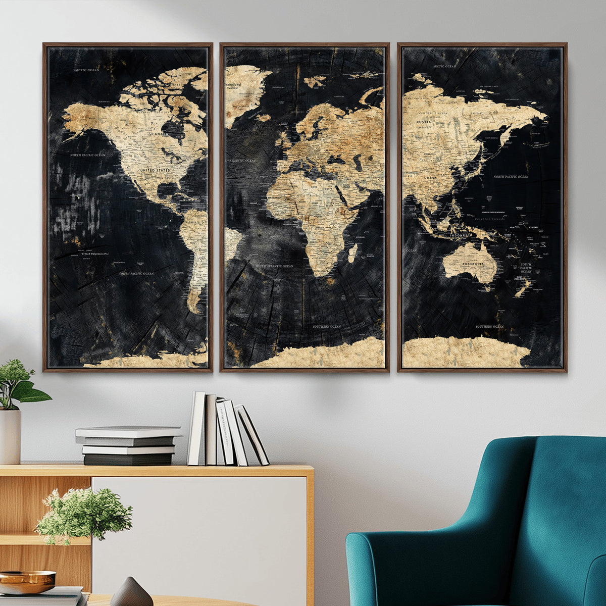 45535041-MGV-CV-36X24 - Framed Large World Map Wall Art Canvas Print for Living Room