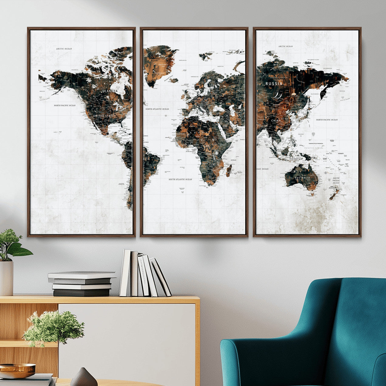 60008766-MGV-CV-36X24 - World Map Wall Art Canvas Print, Modern Decorative Framed Map Artwork Prints for Living Room, Office, Bedroom Wall Decor