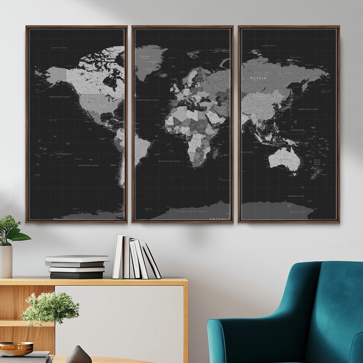 46160121-MGV-CV-36X24 - World Map Wall Art Canvas Print, Modern Decorative Framed Map Artwork Prints for Living Room, Office, Bedroom Wall Decor