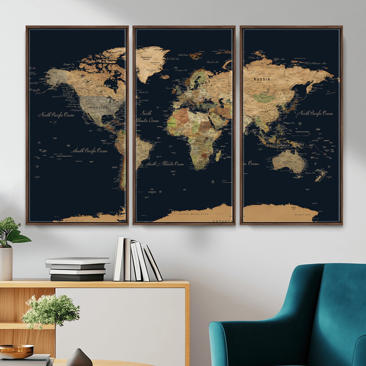 94449133-MGV-CV-36X24 - Vintage World Map Canvas on the Dark Background Wall Art