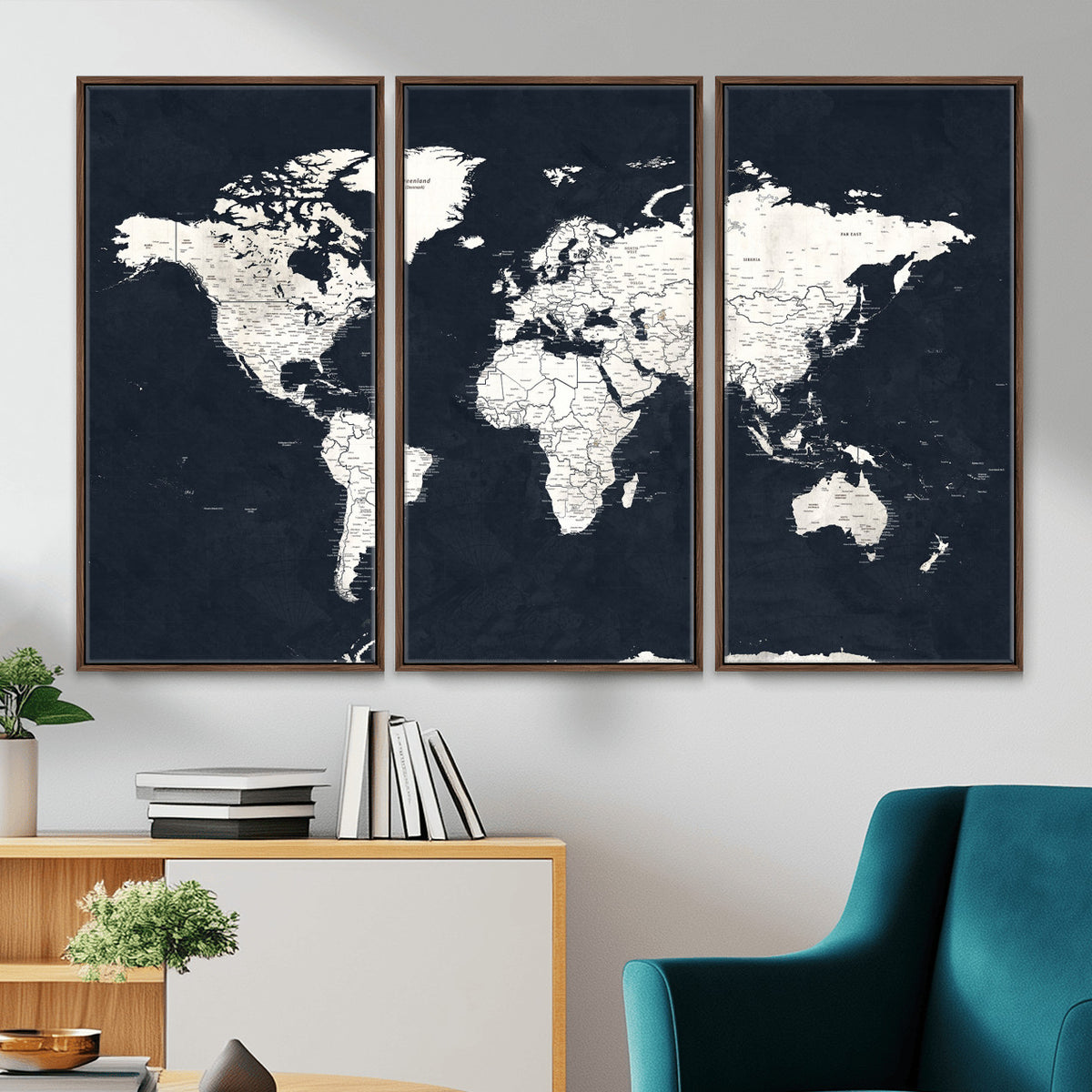 11963807-MGV-CV-36X24 - Black World Map Wall Art Canvas Print for Home Office and Meeting Room Decor