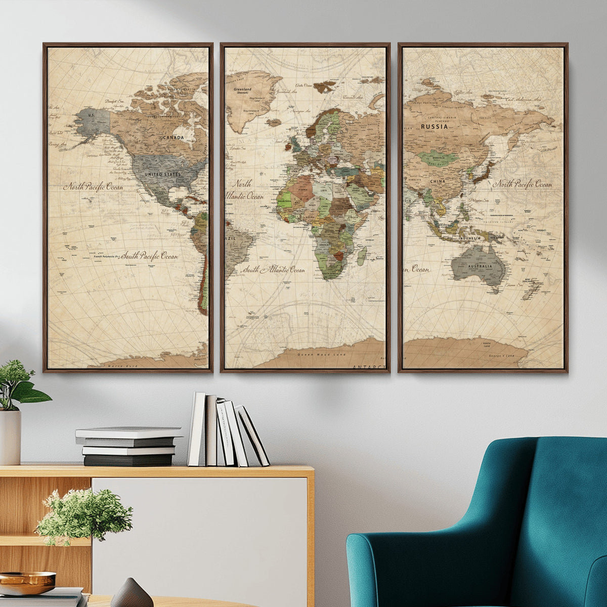 16856902-MGV-CV-36X24 - Vintage World Map Canvas Wall Art - Rustic Grunge Texture