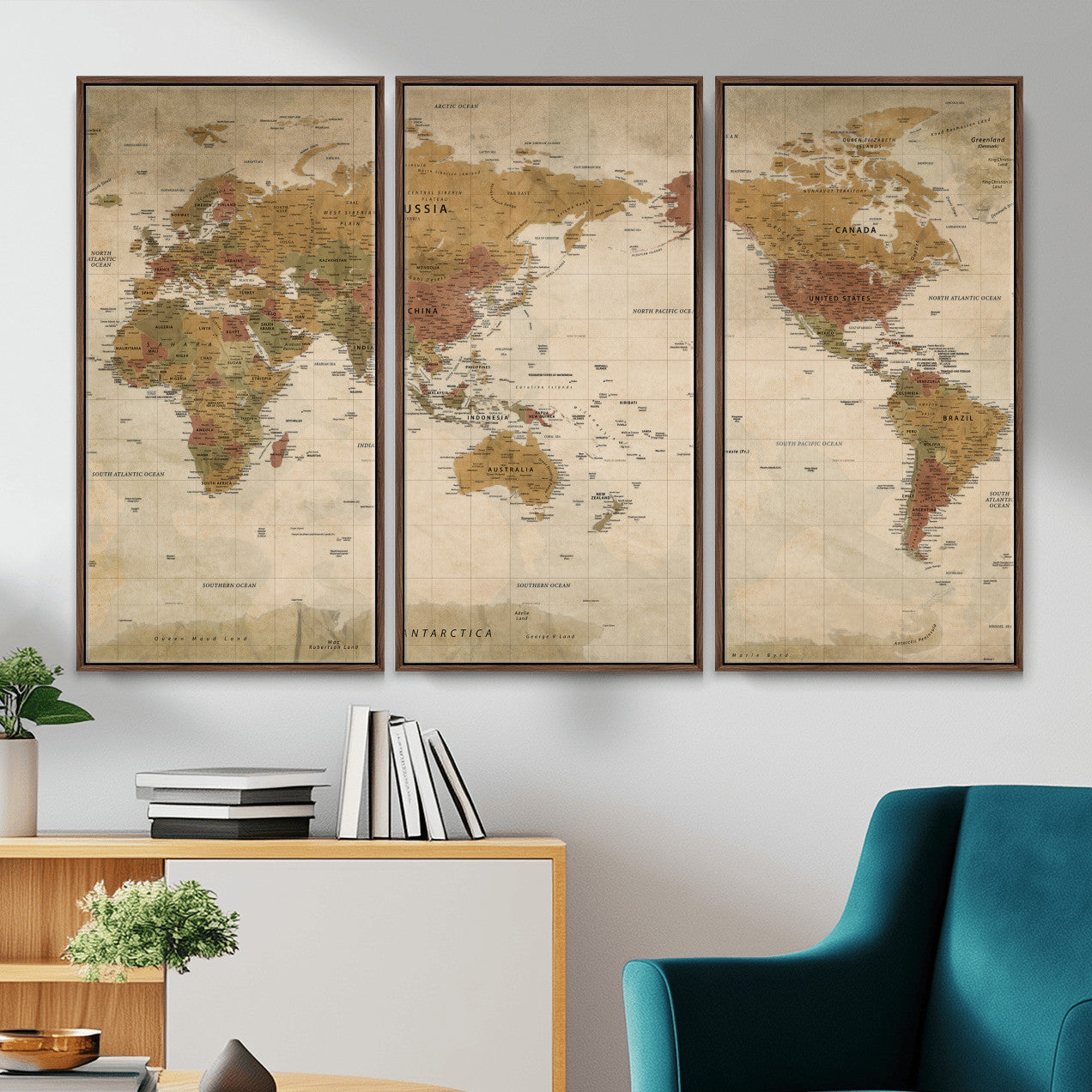 83478963-MGV-CV-36X24 - World Map Wall Art Canvas Print, Modern Decorative Framed Map Artwork Prints for Living Room, Office, Bedroom Wall Decor