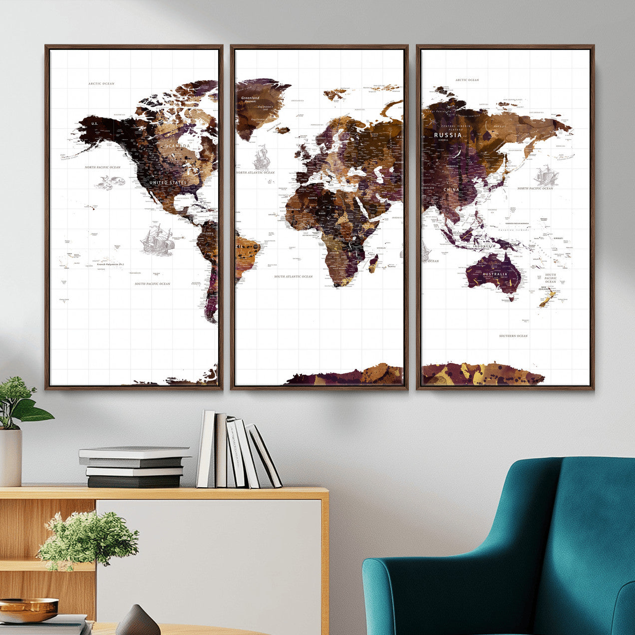 34792695-MGV-CV-36X24 - World Map Wall Art Canvas Print, Modern Decorative Framed Map Artwork Prints for Living Room, Office, Bedroom Wall Decor
