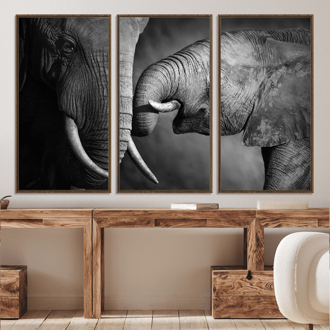 42691-MGV-CV-36X24-Elephant Family Wall Art Canvas, Framed Elephant Family Canvas Print