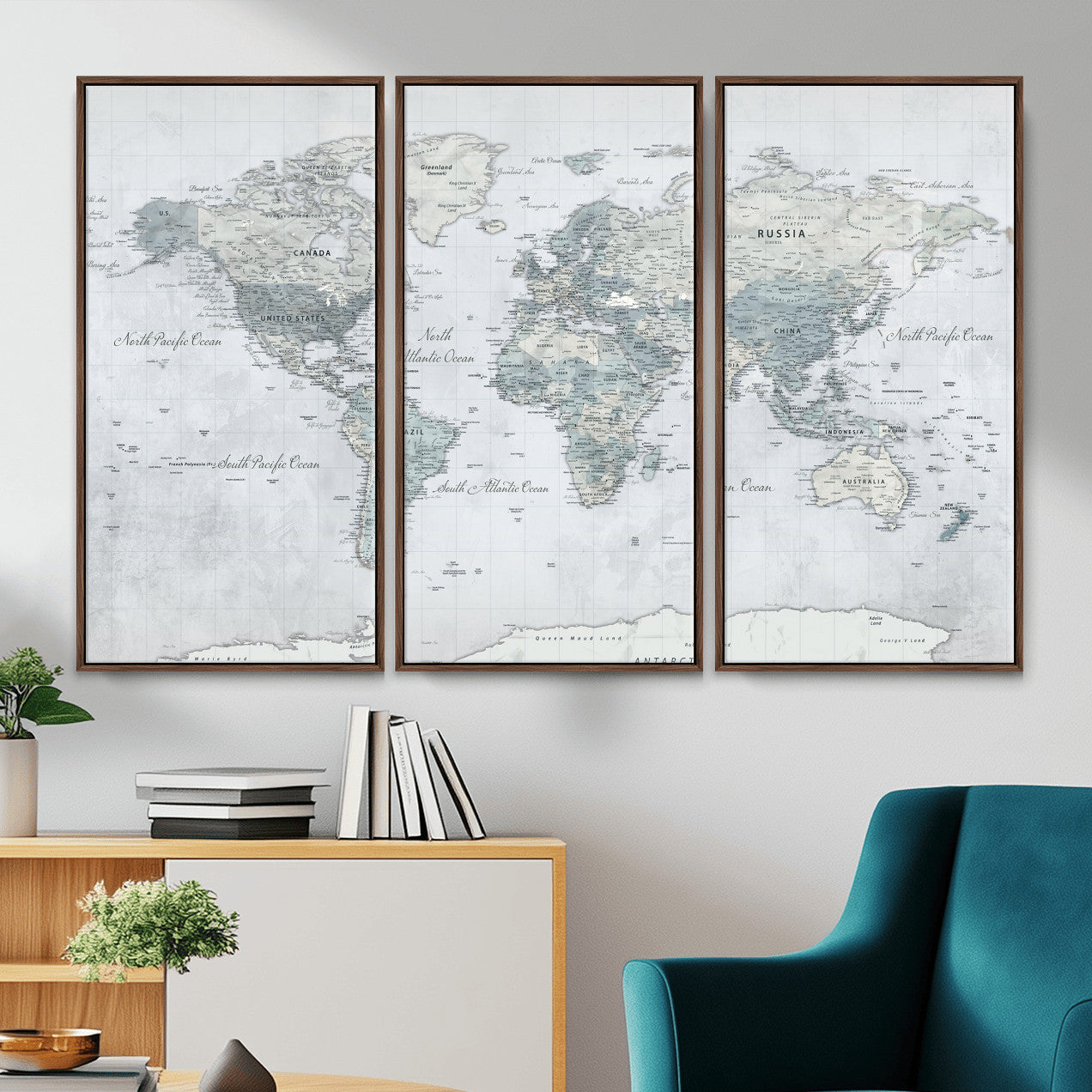 71091917-MGV-CV-36X24 - World Map Wall Art Canvas Print, Modern Decorative Framed Map Artwork Prints for Living Room, Office, Bedroom Wall Decor