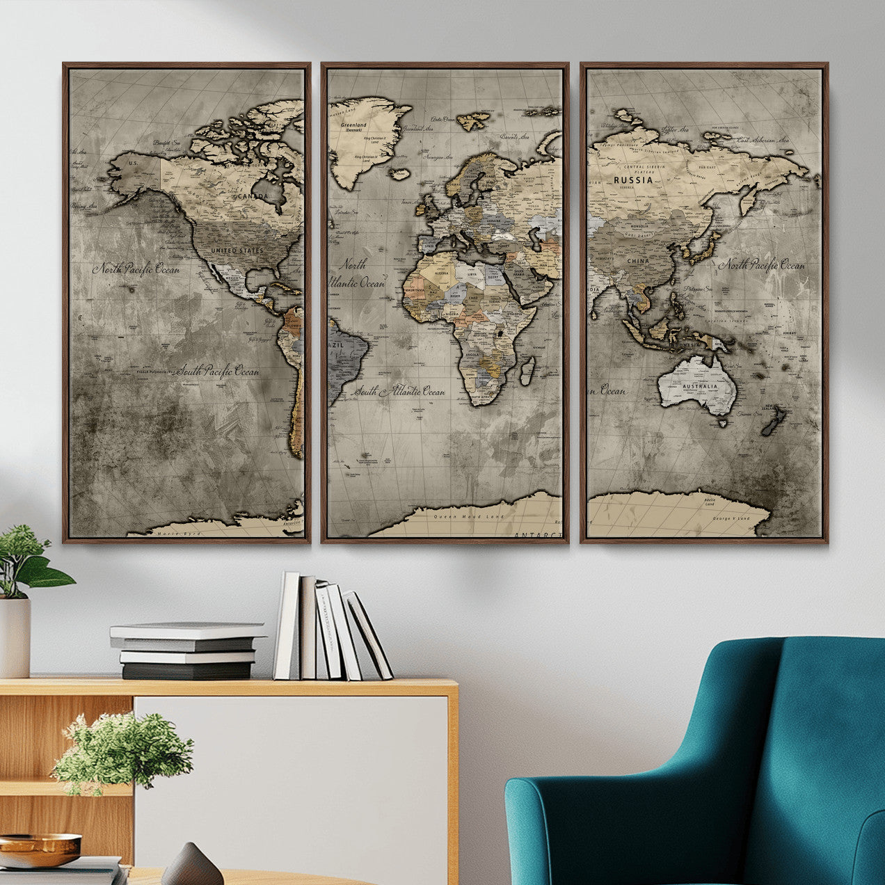 85218700-MGV-CV-36X24 - World Map Wall Art Canvas Print, Modern Decorative Framed Map Artwork Prints for Living Room, Office, Bedroom Wall Decor