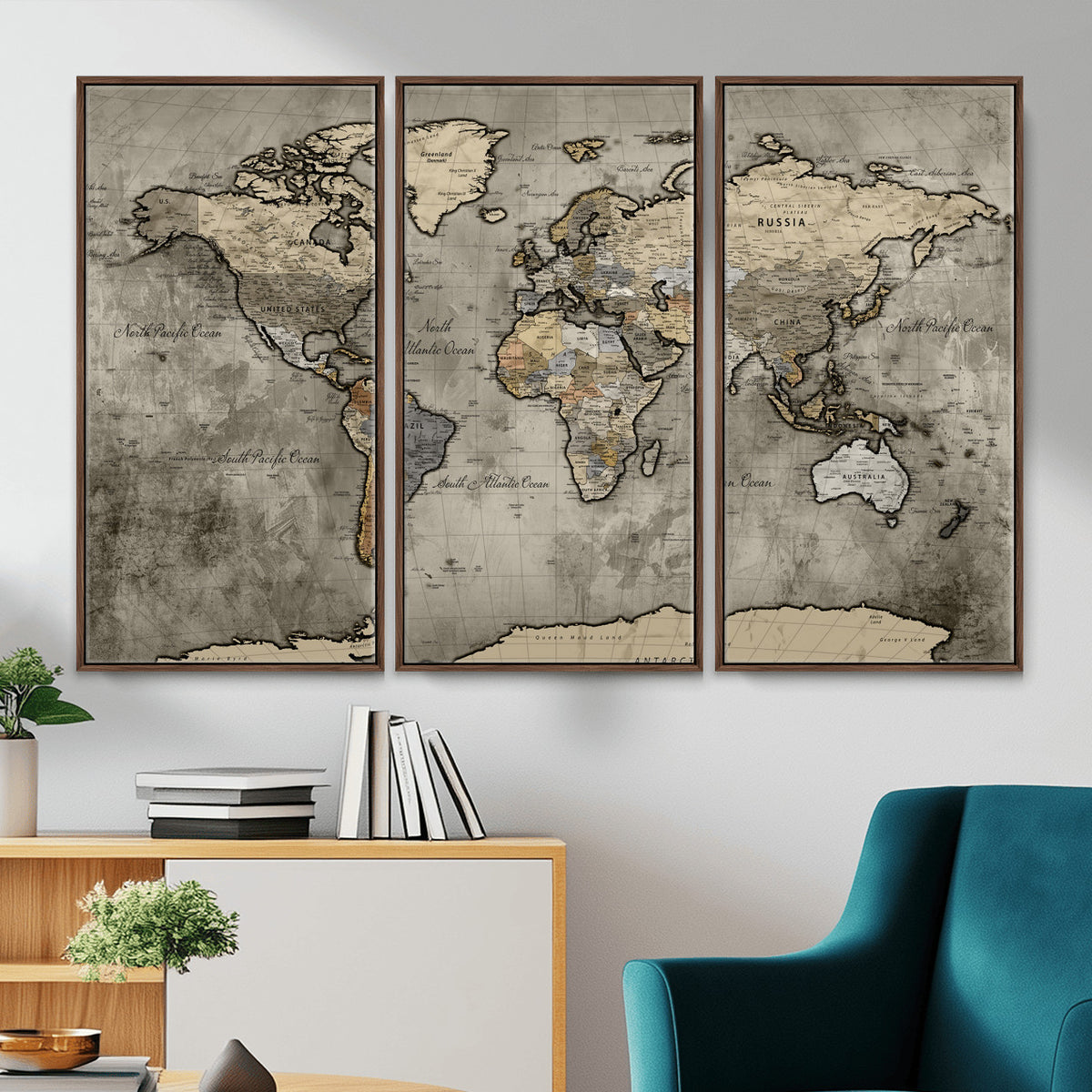 85218700-MGV-CV-36X24 - World Map Canvas Print, Detailed Map of the World Wall Art
