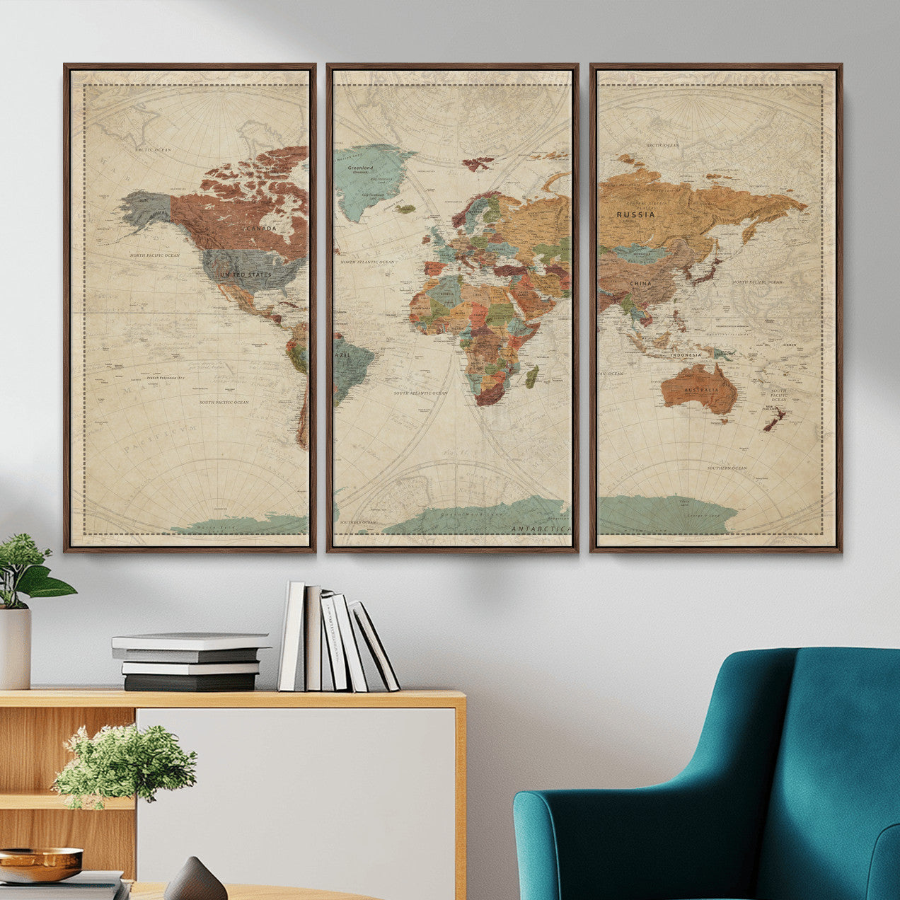 74172497-MGV-CV-36X24 - World Map Wall Art Canvas Print, Modern Decorative Framed Map Artwork Prints for Living Room, Office, Bedroom Wall Decor