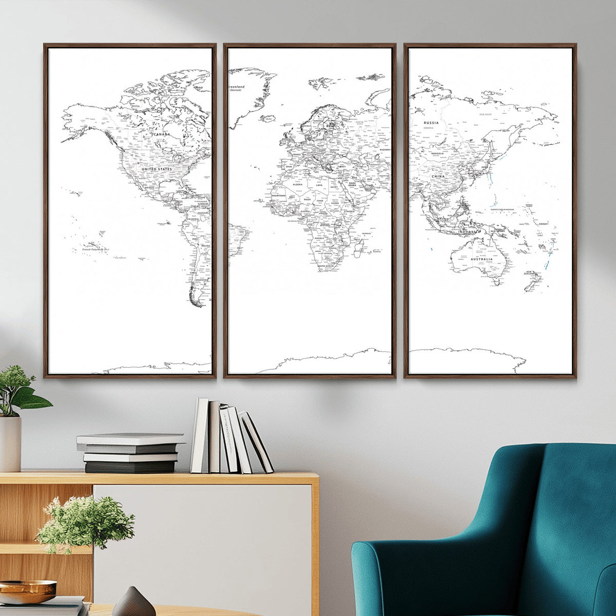 21002736-MGV-CV-36X24 - World Map Canvas Print, Framed Modern Detailed Map of the World for Home or Office