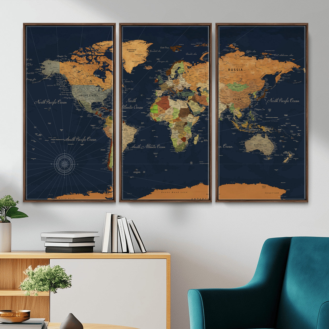 11715182-MGV-CV-36X24 - World Map Wall Art Canvas Print, Modern Decorative Framed Map Artwork Prints for Living Room, Office, Bedroom Wall Decor
