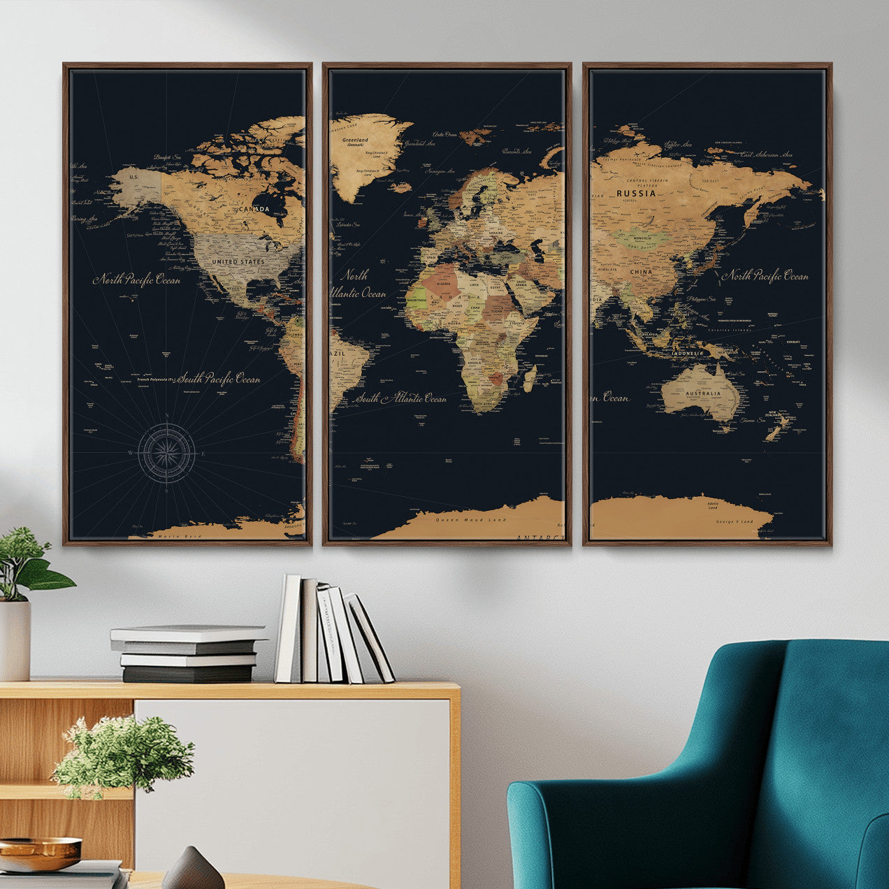 87280374-MGV-CV-36X24 - World Map Wall Art Canvas Print, Modern Decorative Framed Map Artwork Prints for Living Room, Office, Bedroom Wall Decor