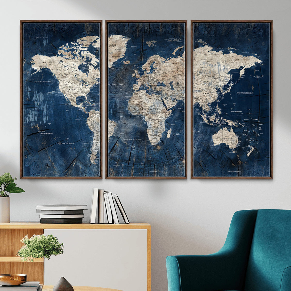 56126010-MGV-CV-36X24 - Large Blue World Map Wall Art Canvas Print for Home Office