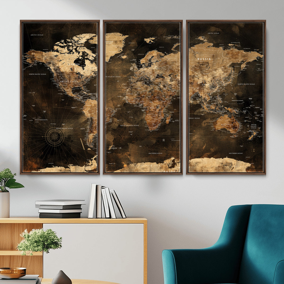 97742922-MGV-CV-36X24 - World Map Canvas Print, Modern Decorative Framed Map Artwork