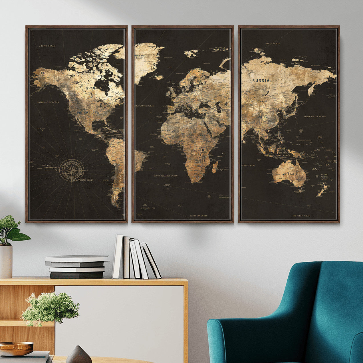 70985630-MGV-CV-36X24 - World Map Wall Art Canvas Print, Modern Decorative Framed Map Artwork Prints for Living Room, Office, Bedroom Wall Decor