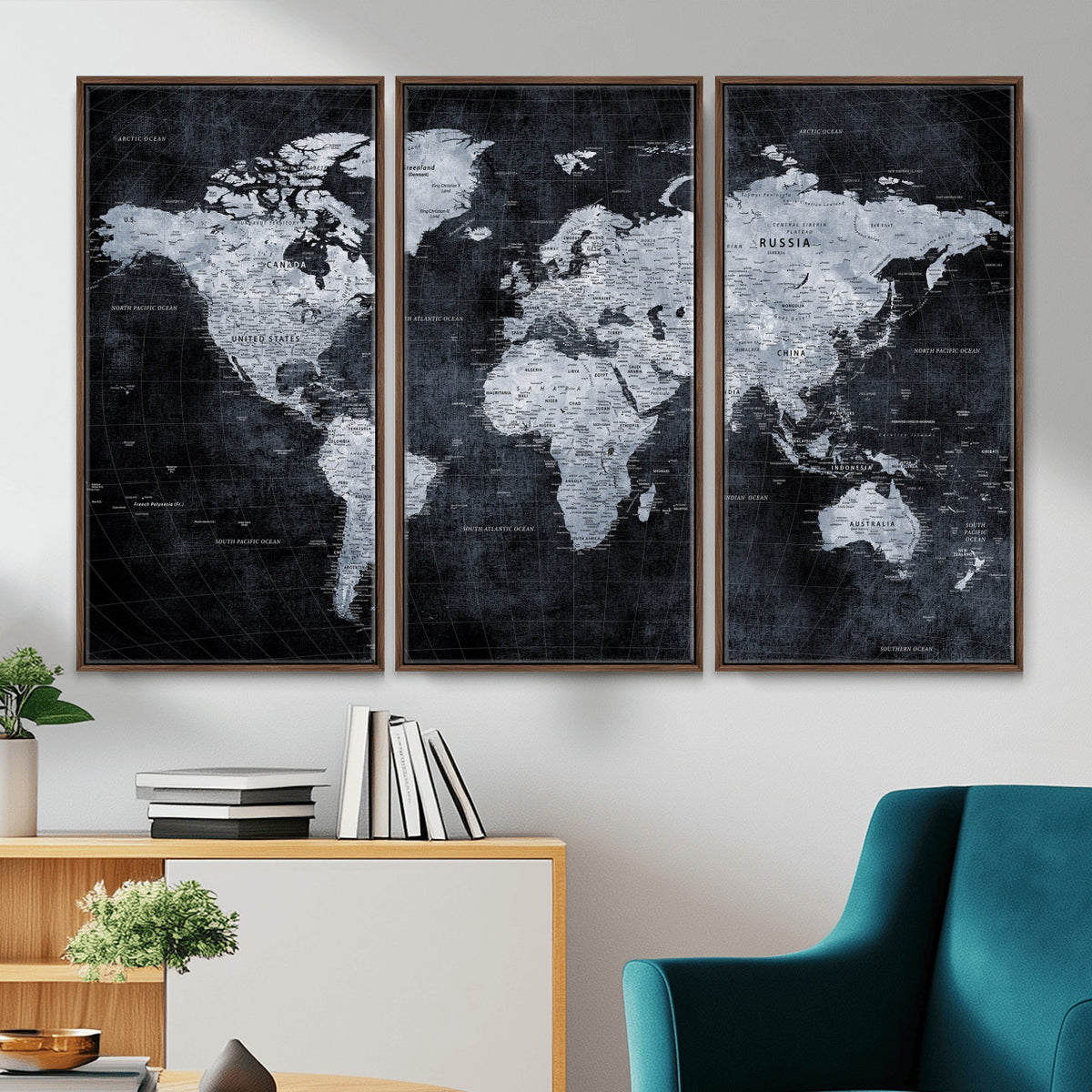 86893704-MGV-CV-36X24 - Black World Map Canvas Print | Detailed Map for Couples and Anniversary Gift