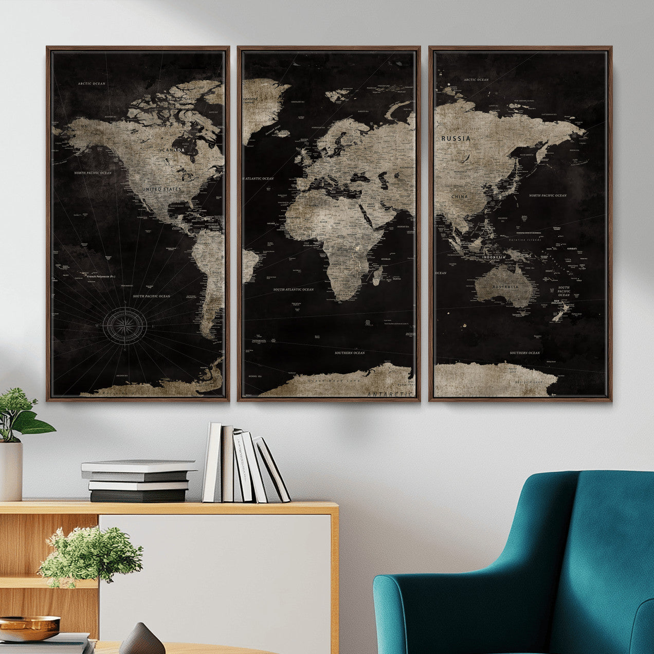 56225956-MGV-CV-36X24 - World Map Wall Art Canvas Print, Modern Decorative Framed Map Artwork Prints for Living Room, Office, Bedroom Wall Decor