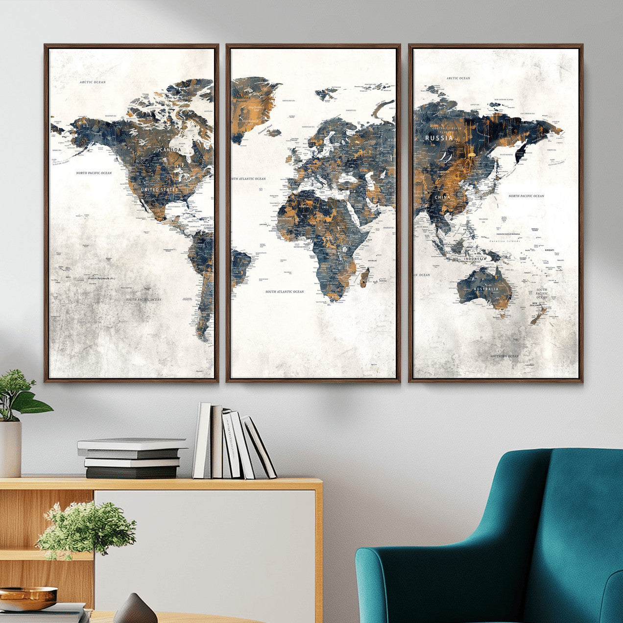 52451147-MGV-CV-36X24 - World Map Wall Art Canvas Print, Modern Decorative Framed Map Artwork Prints for Living Room, Office, Bedroom Wall Decor