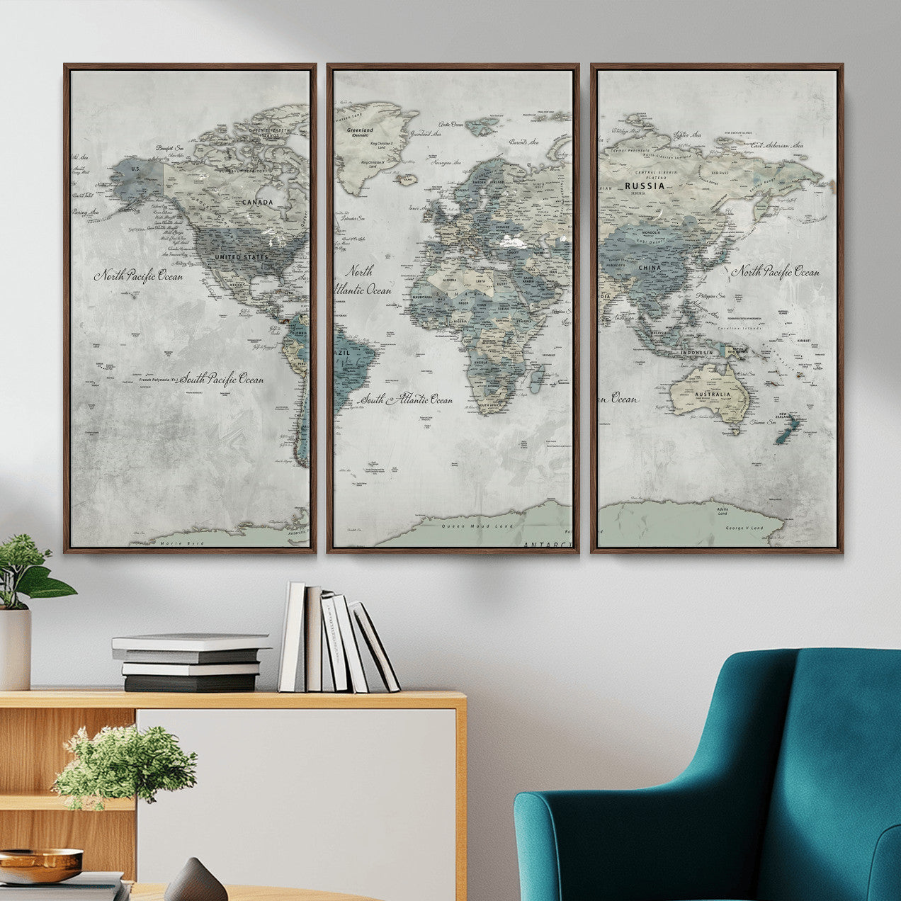 91132939-MGV-CV-36X24 - World Map Wall Art Canvas Print, Modern Decorative Framed Map Artwork Prints for Living Room, Office, Bedroom Wall Decor