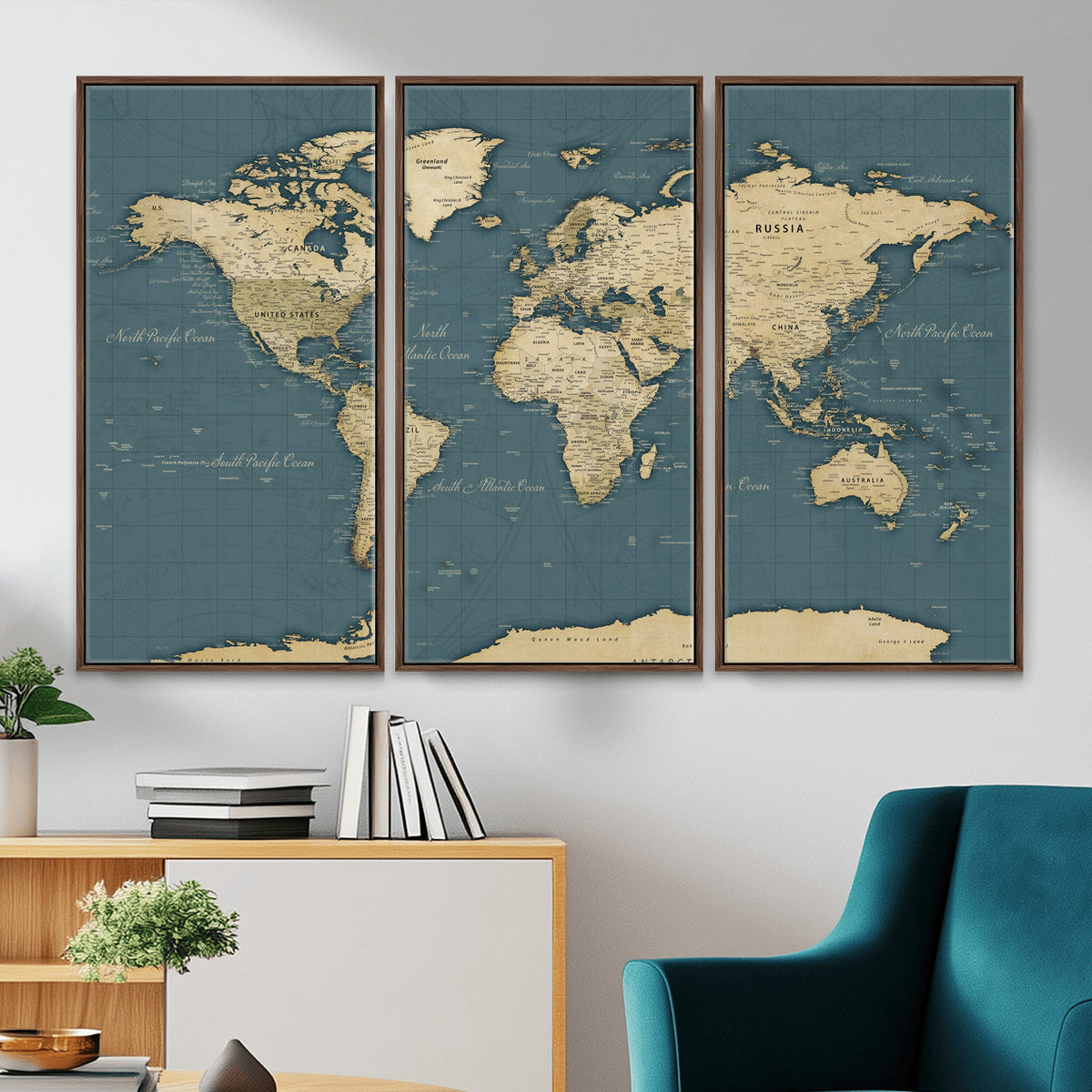 99599383-MGV-CV-36X24 - Minimal Vintage World Map Canvas Wall Art Print, Neutral
