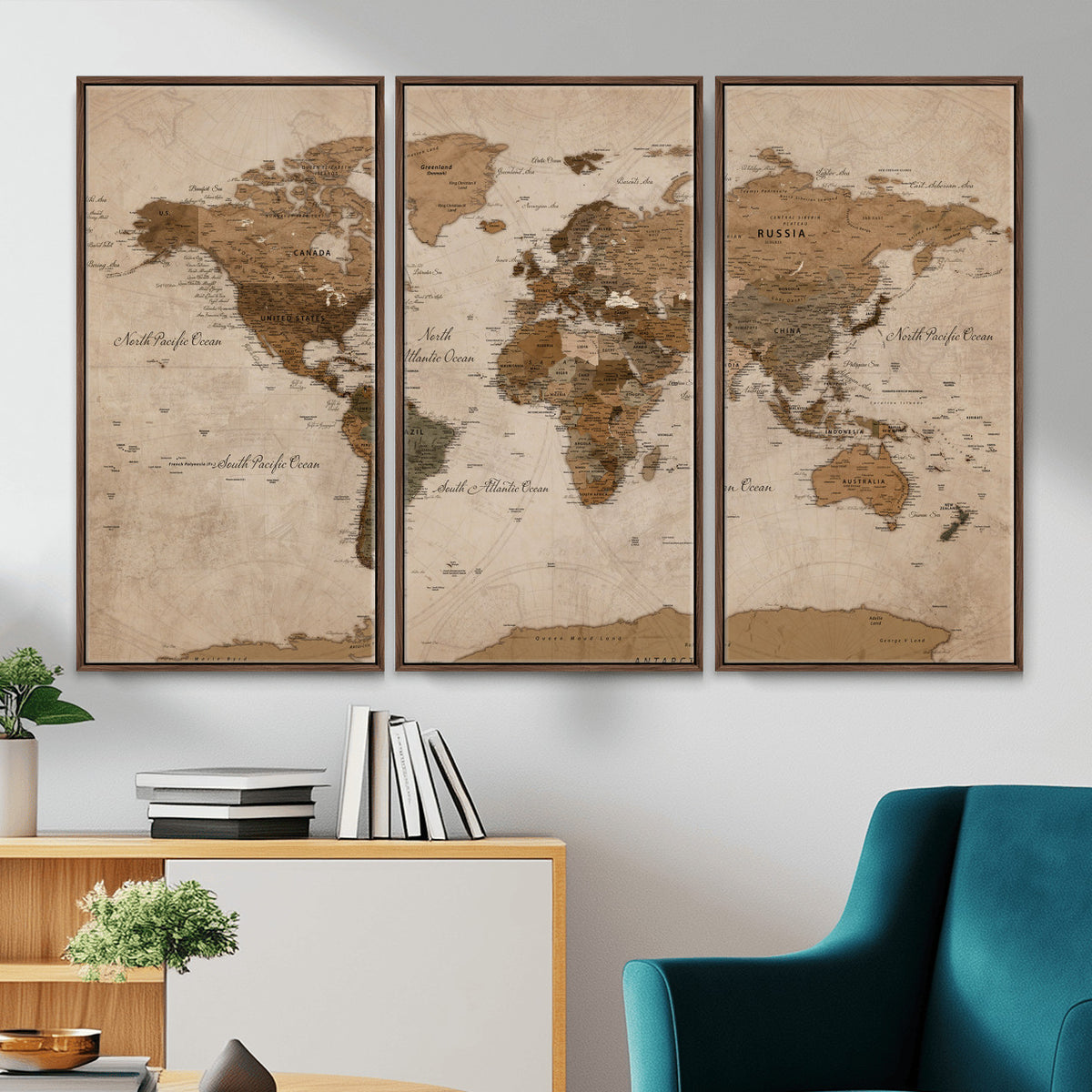 40064188-MGV-CV-36X24 - World Map Wall Art Canvas Print, Modern Decorative Framed Map Artwork Prints for Living Room, Office, Bedroom Wall Decor