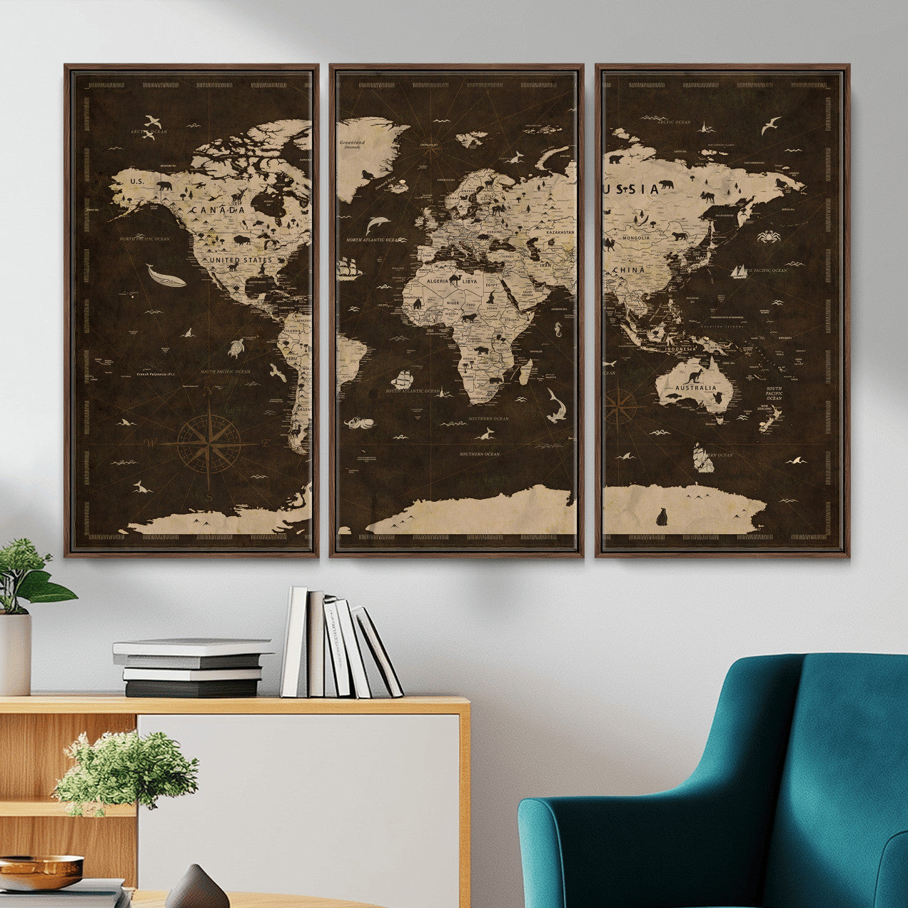44276398-MGV-CV-36X24 - World Map Wall Art Canvas Print, Modern Decorative Framed Map Artwork Prints for Living Room, Office, Bedroom Wall Decor