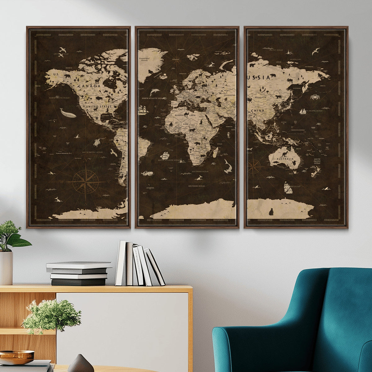 44276398-MGV-CV-36X24 - World Map Wall Art Canvas Print, Modern Decorative Framed Map Artwork Prints for Living Room, Office, Bedroom Wall Decor