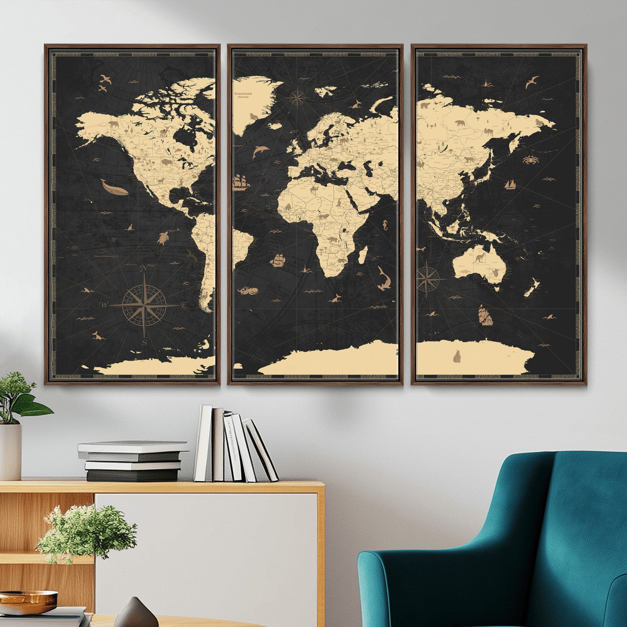 75220264-MGV-CV-36X24 - World Map Wall Art Canvas Print, Modern Decorative Framed Map Artwork Prints for Living Room, Office, Bedroom Wall Decor