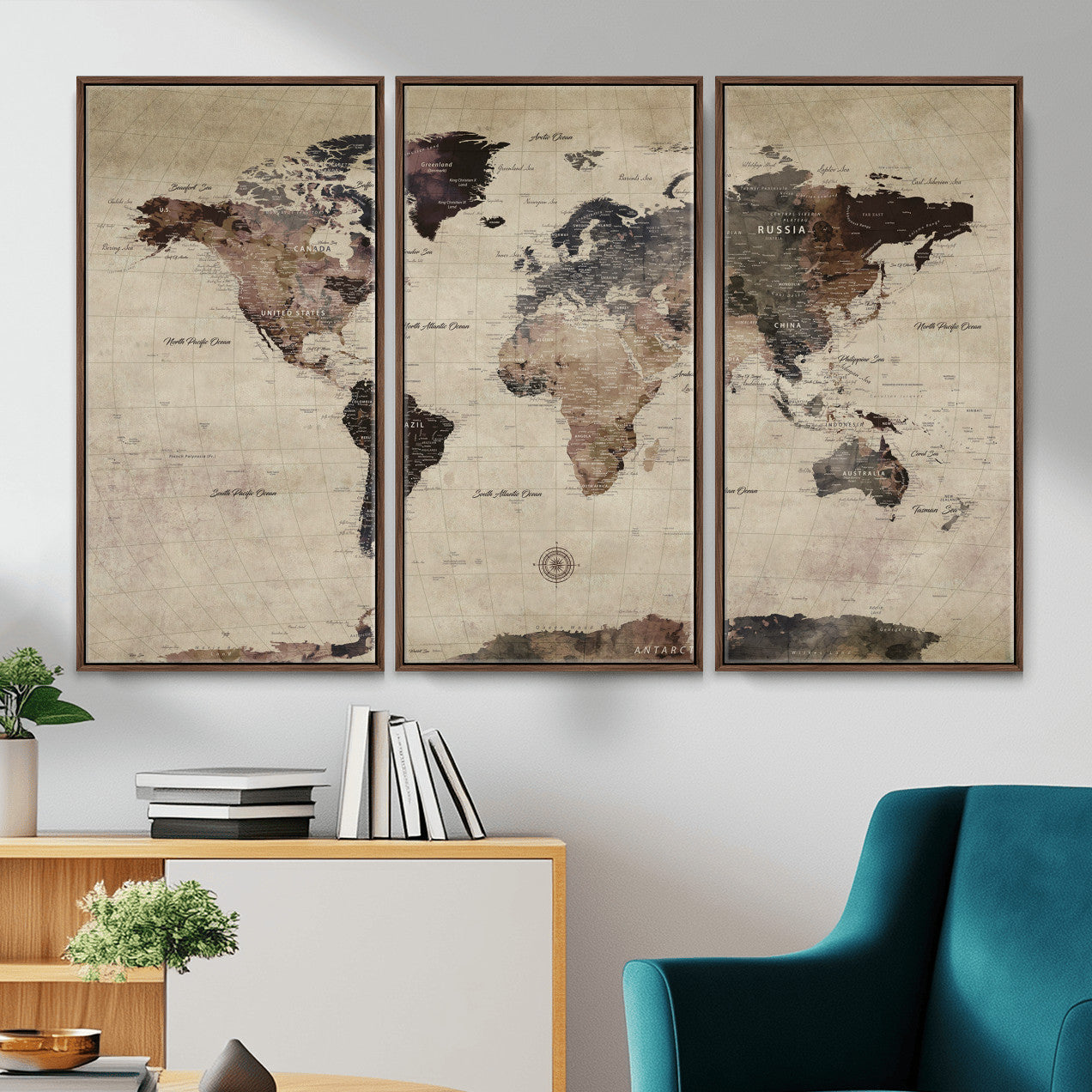 60560672-MGV-CV-36X24 - World Map Wall Art Canvas Print, Modern Decorative Framed Map Artwork Prints for Living Room, Office, Bedroom Wall Decor