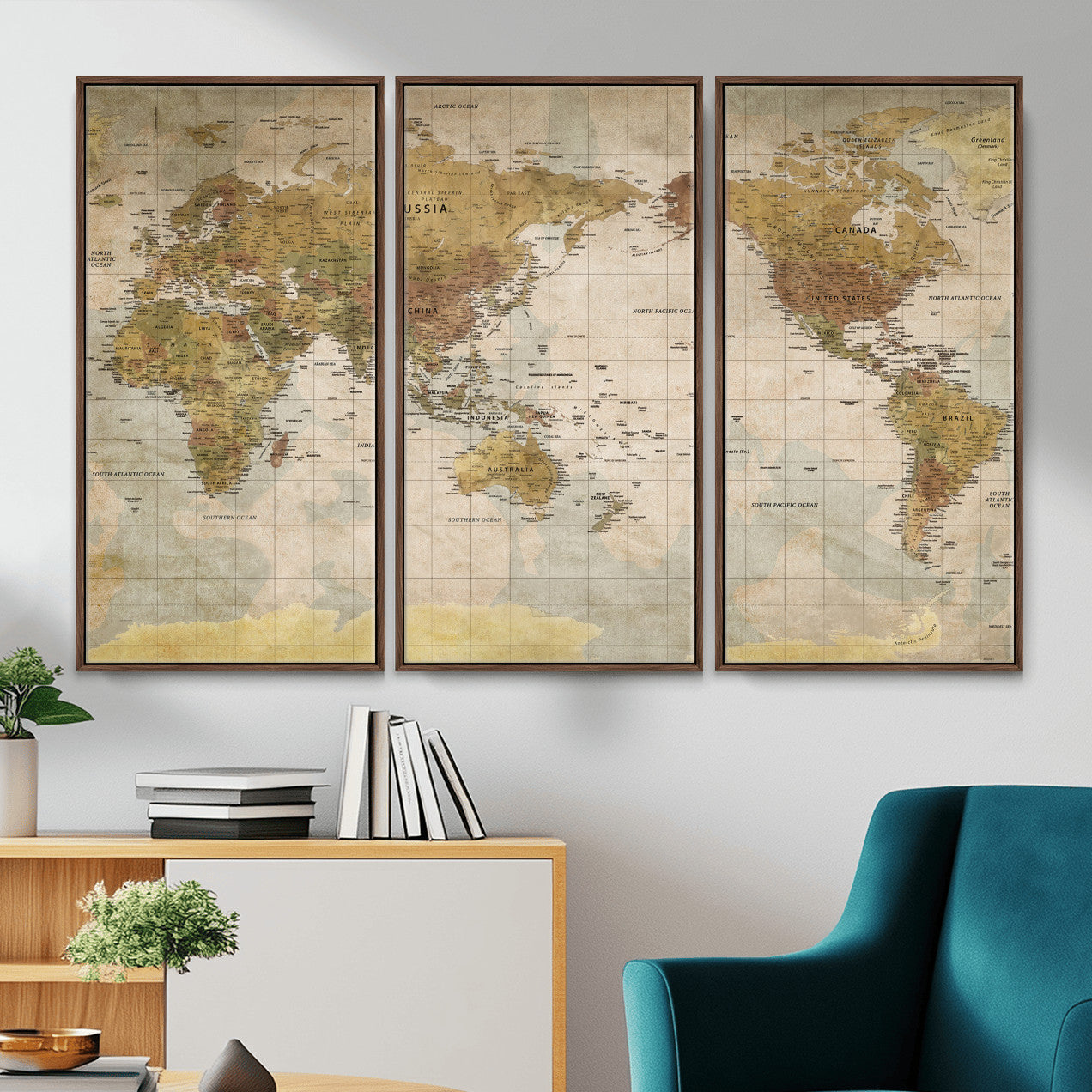 22305205-MGV-CV-36X24 - World Map Wall Art Canvas Print, Modern Decorative Framed Map Artwork Prints for Living Room, Office, Bedroom Wall Decor