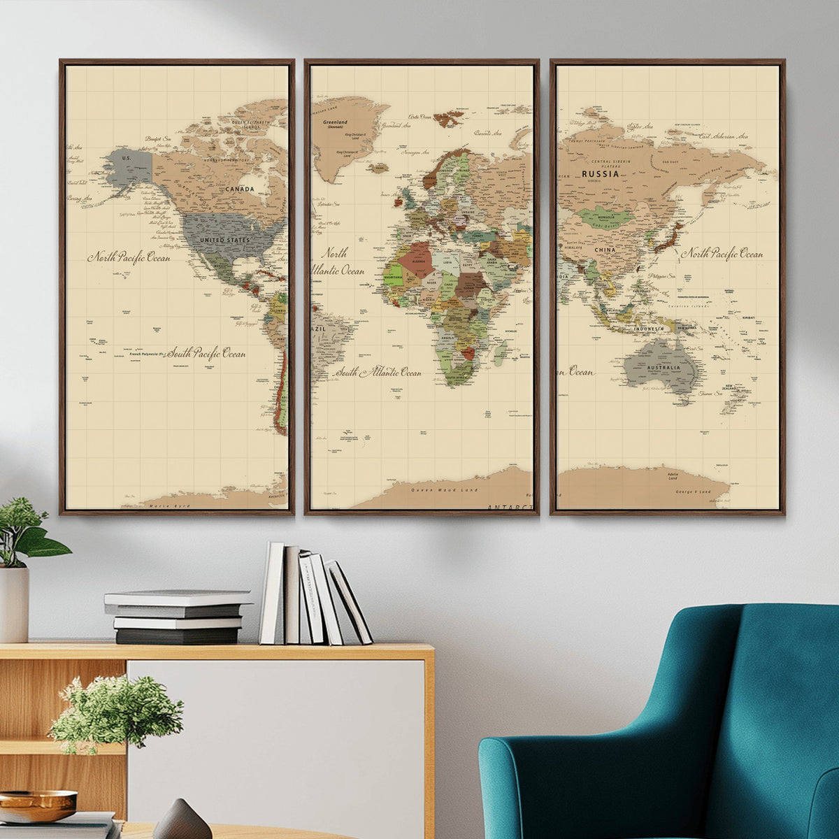 31407854-MGV-CV-36X24 - World Map Wall Art Canvas Print, Modern Decorative Framed Map Artwork Prints for Living Room, Office, Bedroom Wall Decor