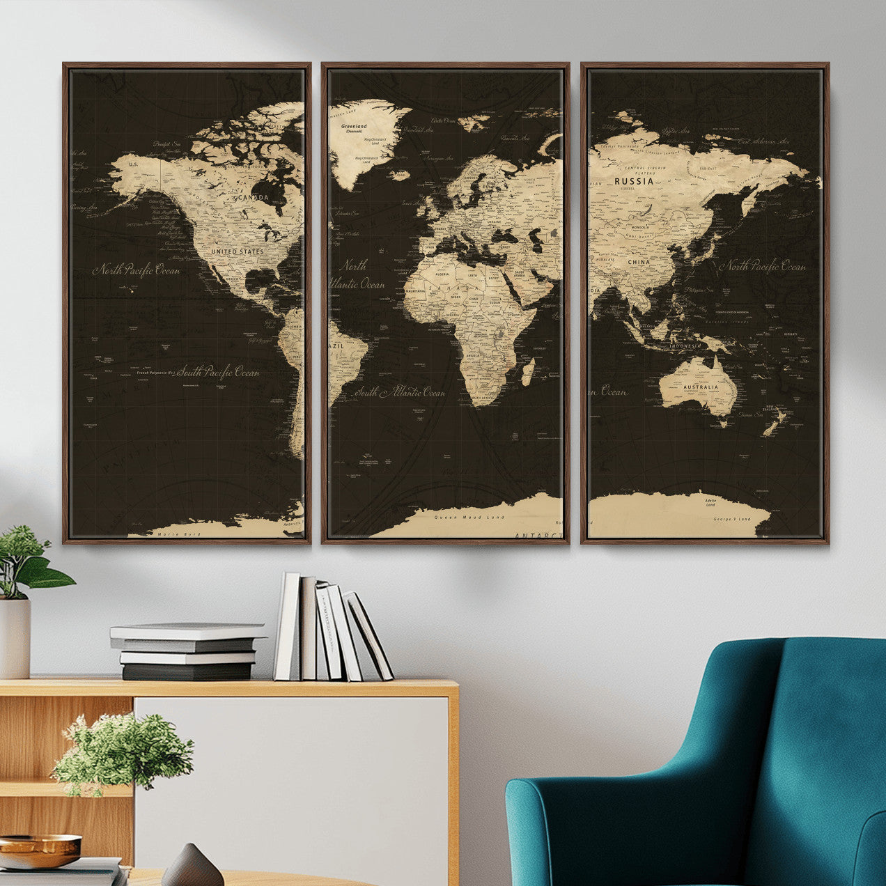 89024244-MGV-CV-36X24 - World Map Wall Art Canvas Print, Modern Decorative Framed Map Artwork Prints for Living Room, Office, Bedroom Wall Decor